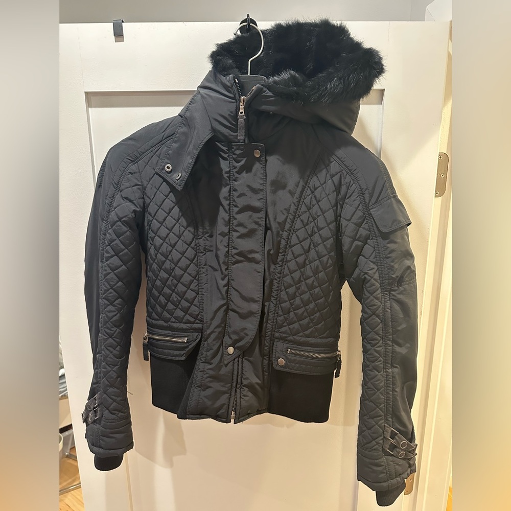 Elie Tahari Quilted Winter Coat with Real Fur Hood